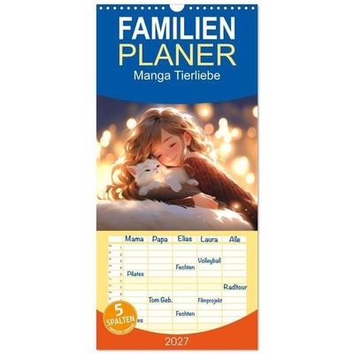 Familienplaner 2027 - Manga Tierliebe mit 5 Spalten (Wandkalender, 21 x 45 cm) CALVENDO