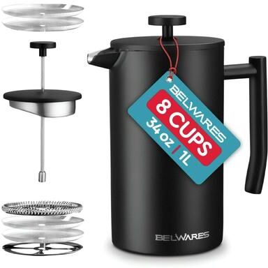 Belwares Stainless Steel Large French Press Coffee Maker 34oz