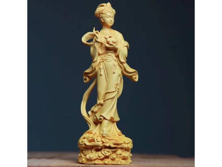 Buis chinois Huang-yang sculpture sur bois déesse de la lune Chang'e statue décor de bureau