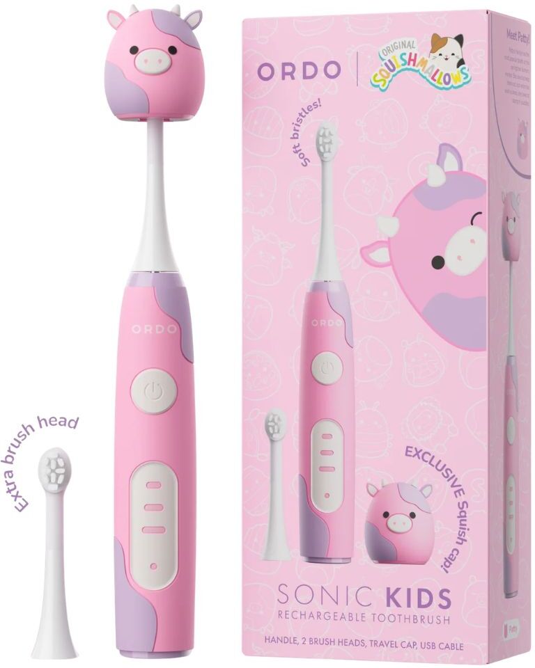 Ordo Cepillo de dientes eléctrico Sonic Kids Squishmallows Patty recargable tecnología sónica. Rosa