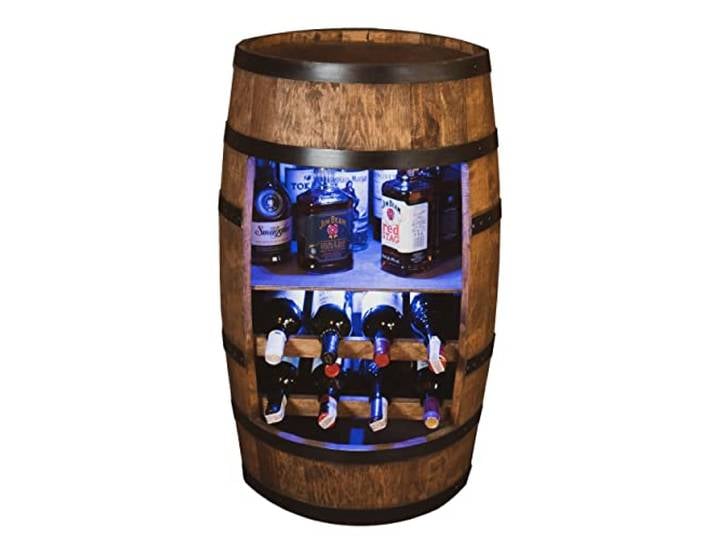 CREATIVE COOPER Weinschrank mit Regal und Weinliege - LED RGB - Retro Weinregal - 80 cm x 50 cm - Erlenholz Fassbar - Farbe wenge