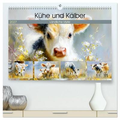 Kühe und Kälber. Ländliche Idylle (hochwertiger Premium Wandkalender 2027 DIN A2 quer), Kunstdruck in Hochglanz