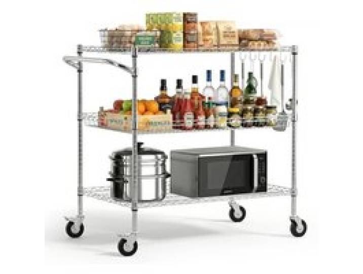 VEVOR Küchenwagen mit 3 Ebenen, Schwerlast-Servierwagen bis 454 kg, Rollwagen mit Höhenverstellbaren Drahtablagen und Griff, Metallregal auf Rollen für Küche, Garage & Waschküche, 1016 x 635 x 1040 mm