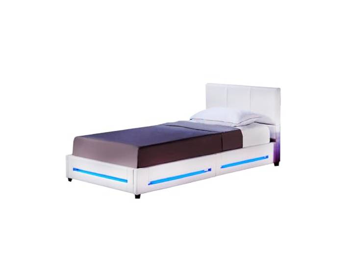 Home Deluxe - LED Bett Asteroid - Weiß, 90 x 200 cm - Inkl. Lattenrost I Polsterbett Design Bett inkl. Beleuchtung
