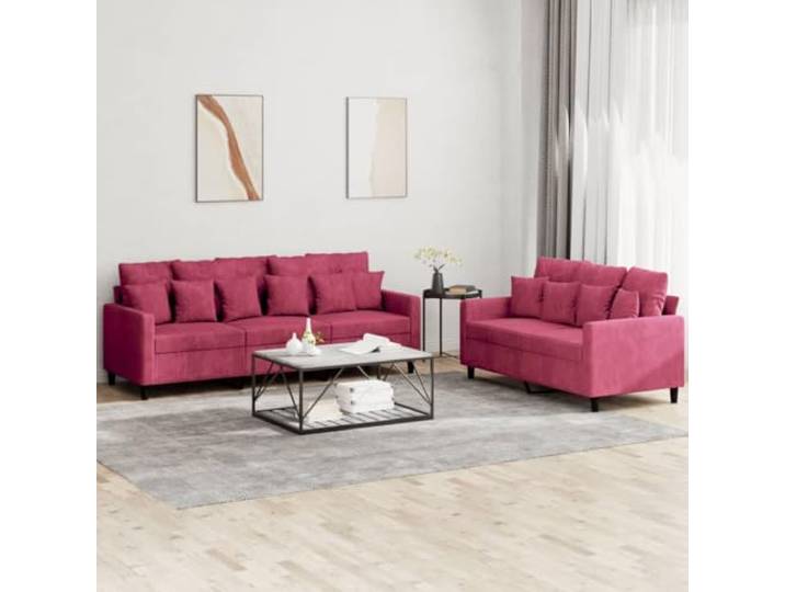 HEFZGDB 2-TLG. Sofagarnitur mit Kissen in Weinrot Samt – Weiches Velours Sofa Set mit robustem Gestell aus Sperrholz und Metall für exzellente Stabilität, bequem gepolsterte