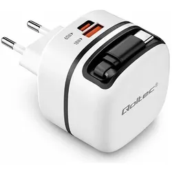 Qoltec ladowarka sieciowa GaN 65W USB-C PD PPS 5-20V 3-3.25A wysuwany kabel (65 W), USB Ladegerät, Weiss