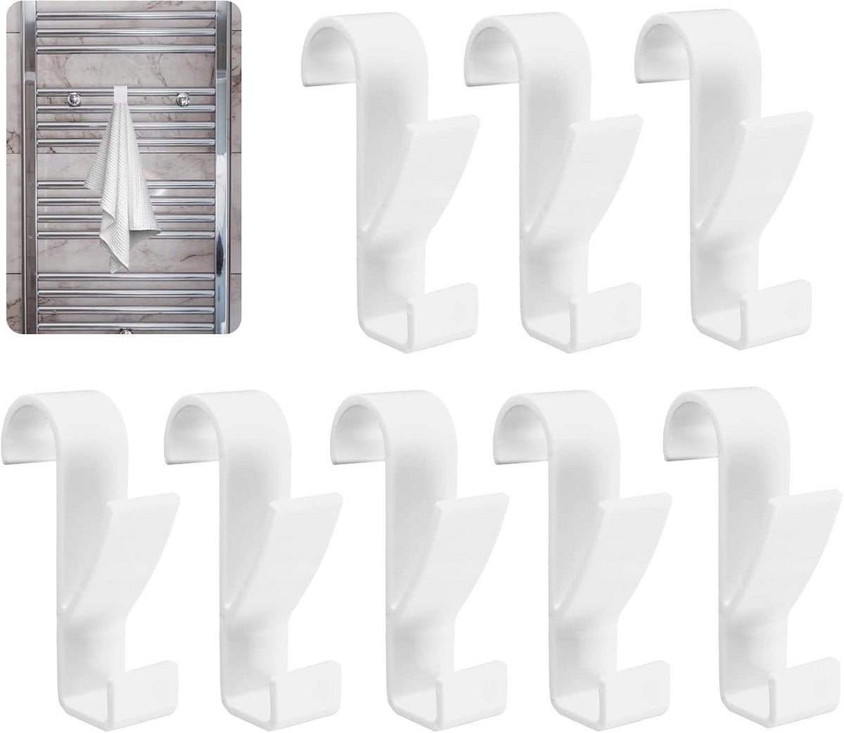 8x Universele Handdoekhaken voor Radiator en Handdoekdroger - Wit