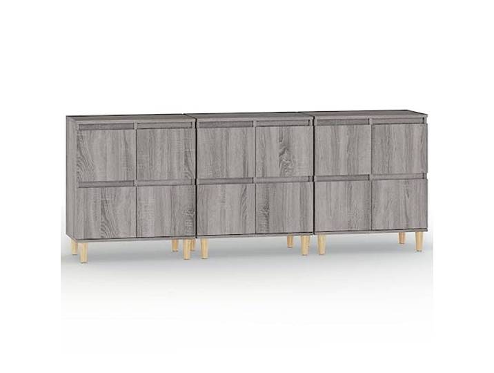 Fisinber Sideboard 3er Set Grau Sonoma 60x35x70 cm Kommode Holzwerkstoff Vielseitiges 3er Set Anrichte für Wohnzimmer und Schlafzimmer, pflegeleichte Oberfläche mit stabilen 4 Fächern.