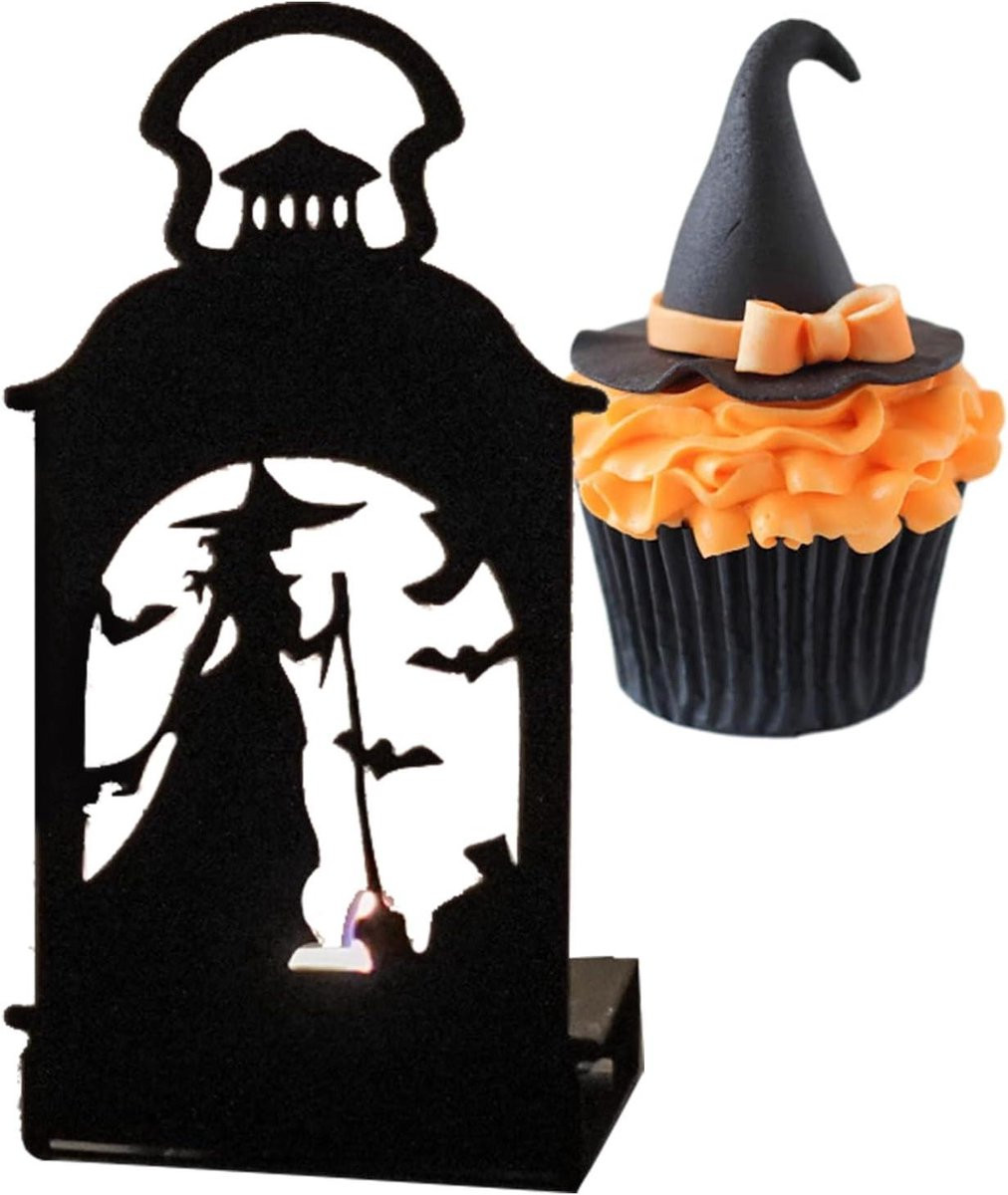 Zwarte Halloween Kandelaar - Horror Theelichthouder van IJzer - 19 x 7 x 4 cm