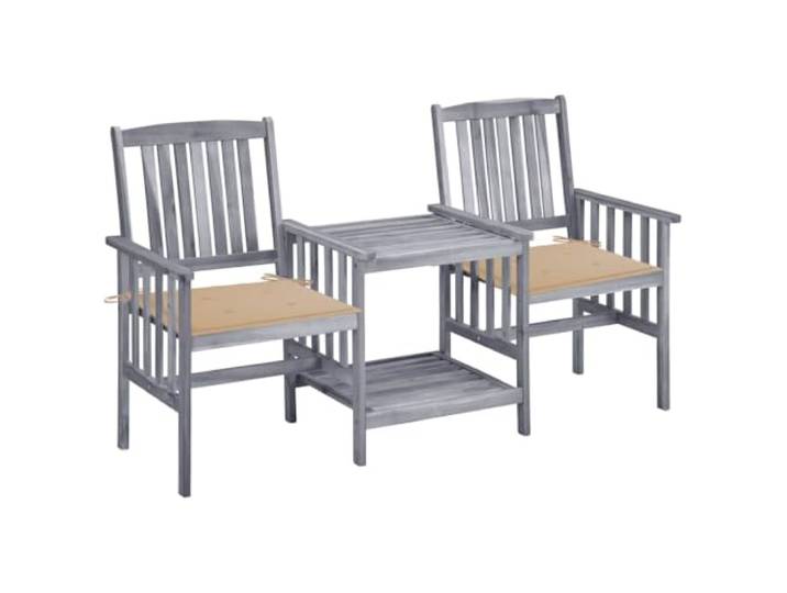 YUOTYRKTEJRSG Massives Akazienholz mit Kissen für Terrasse Grau Gartenstuhle mit Teetisch und Kissen Massivholz Akazie, 2er Set Bistro Sitzgruppe mit Polster, Grau Beige, wetterfest, fur