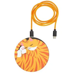 Kikkerland - Sleepy Cat Wireless Charger - Diameter: 4 inches, Thickness: 0.25 inches, Wireless Charger, Mehrfarbig