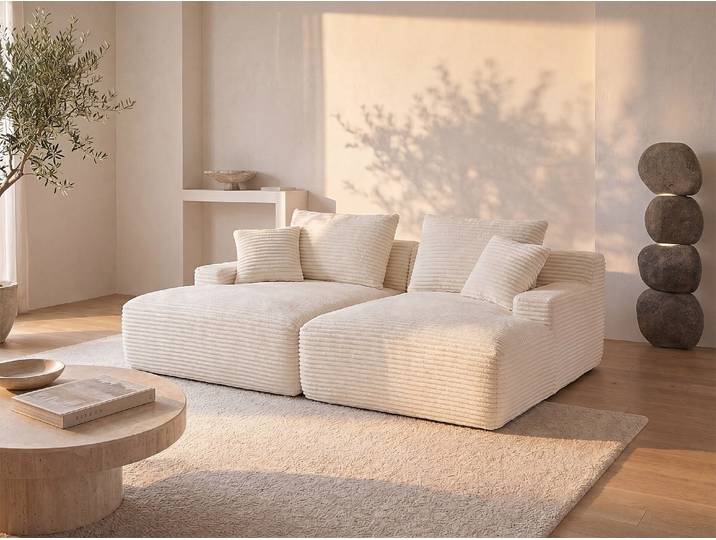3-Sitzer-Sofa, komprimiert, mit tiefer Sitzfläche aus grobem Cord in Beige DONILIA