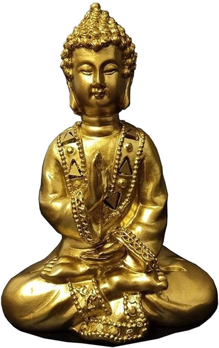 Boeddhabeeld Goud - Handgemaakt Hars Ornament voor Huisdecoratie - Hoogte: 9 cm