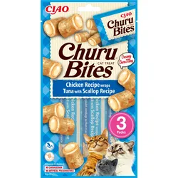 INABA Churu Bites für Katzen aromatisiert mit Huhn, Thunfisch und Jakobsmuschel 3x10g