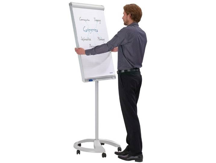 FRANKEN Standtafel Flipchart Deluxe Mobil 67x95cm rollbar hellgrau
