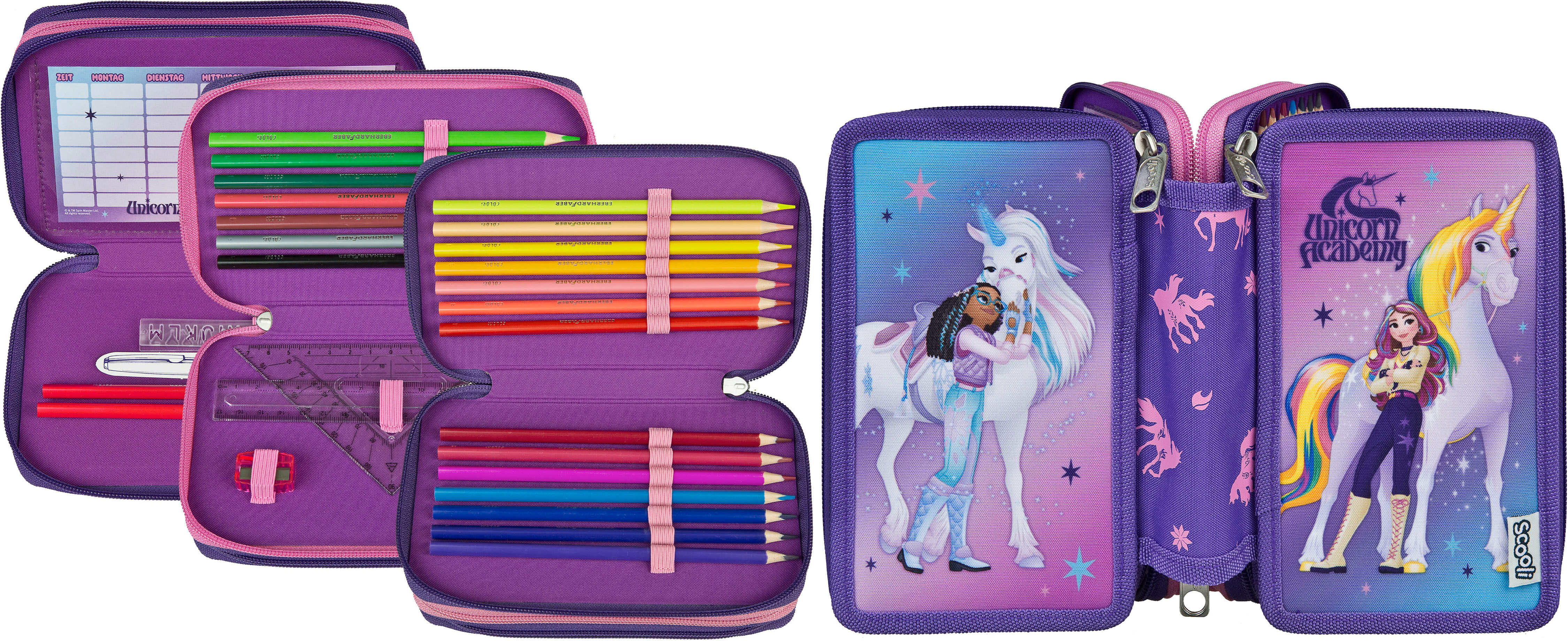 Federmäppchen SCOOLI "Tripledecker", Kinder, bunt (unicon academy), Polyester, Schreibgeräteetuis Federmäppchen unicon academy Einheitsgröße