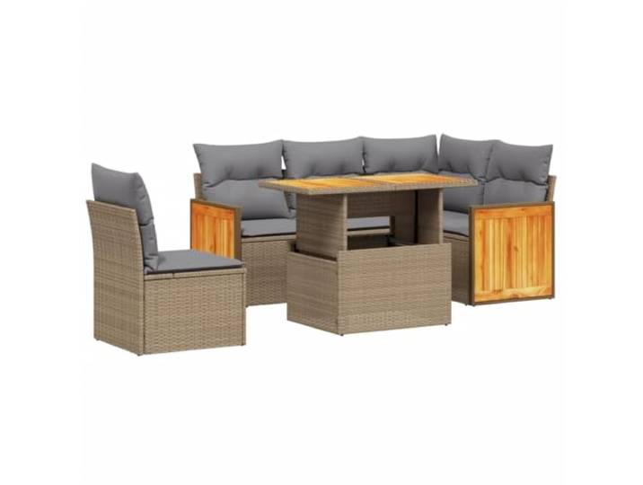 PUGYNBK Garten-Sofa-Set, 6-teilig, synthetisches Rattan, Beige Verstellbare Tischplatte, abziehbare, waschbare Bezüge, modulares Design, ideal für Terrasse oder Terrasse
