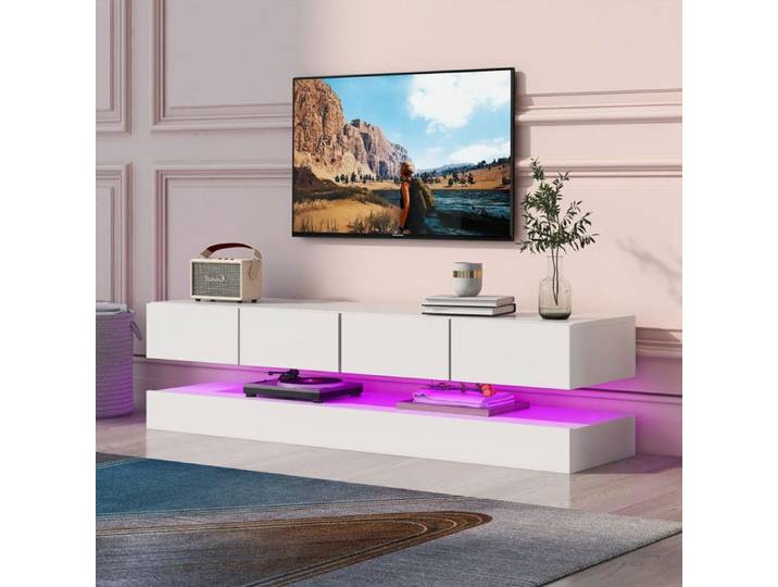 Meuble TV Mural - 130cm - LED Contrôlable - 4 Tiroirs - MDF 15mm - Design Scandinave