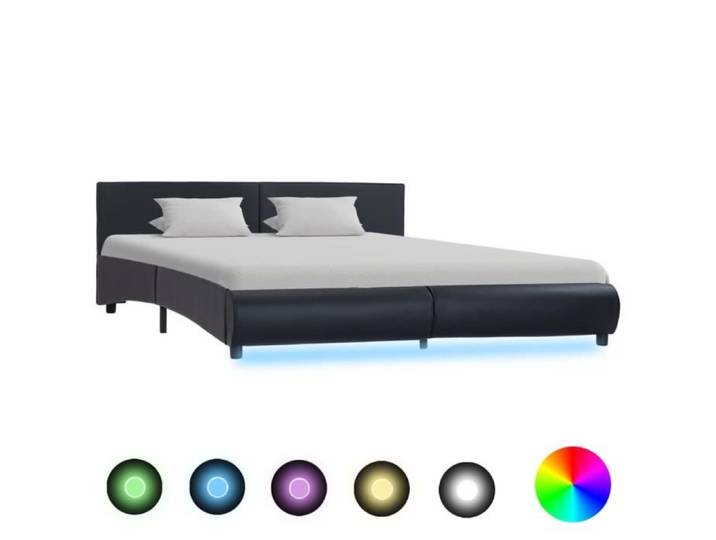 Lit double 180x200 cm Cadre de lit - avec LED Noir Similicuir FR2064