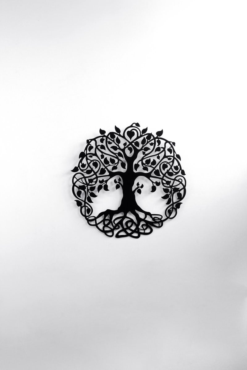 Zwarte metalen levensboom wanddecoratie 30 x 30 cm