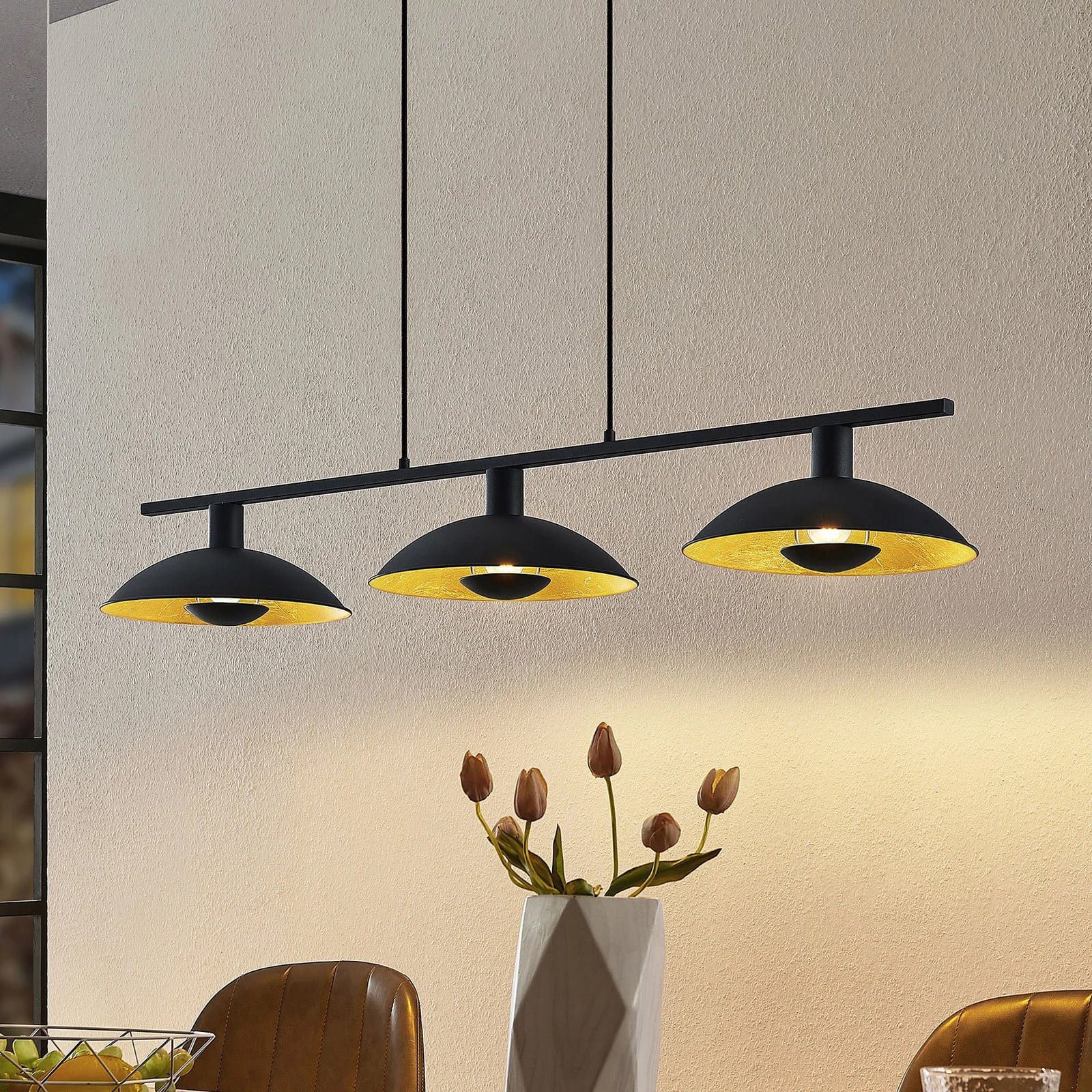 Lindby Narisara Hanglamp - Zwart/Goud - Modern Metaal - Dimbaar