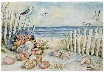 Highland Home Beach Walk 4-Pack Poly-Cotton Blend Placemats Manufactured in The USA Machine Washable Dryer Safe