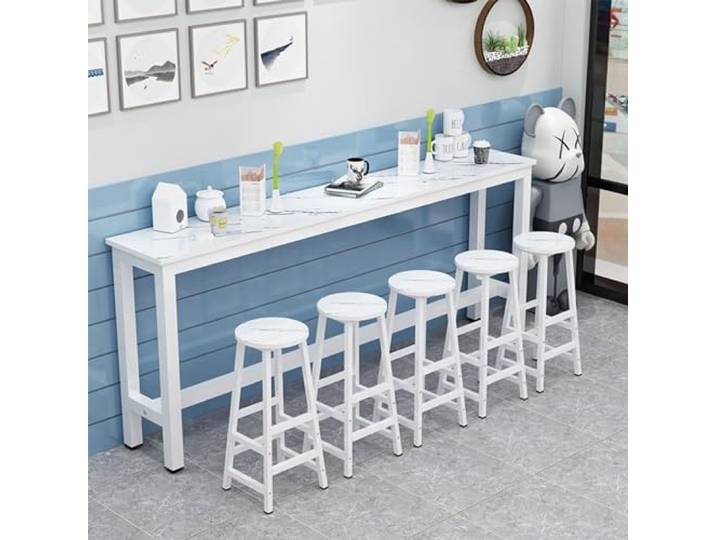 KERIVO Bartisch Bistrotisch Rechteckig Stehtisch Küche,Bartisch für Küche,minimalistischer Design,für Garten, Balkon, Terrasse Weiß (strukturiert) + Weiß 140×40×100cm