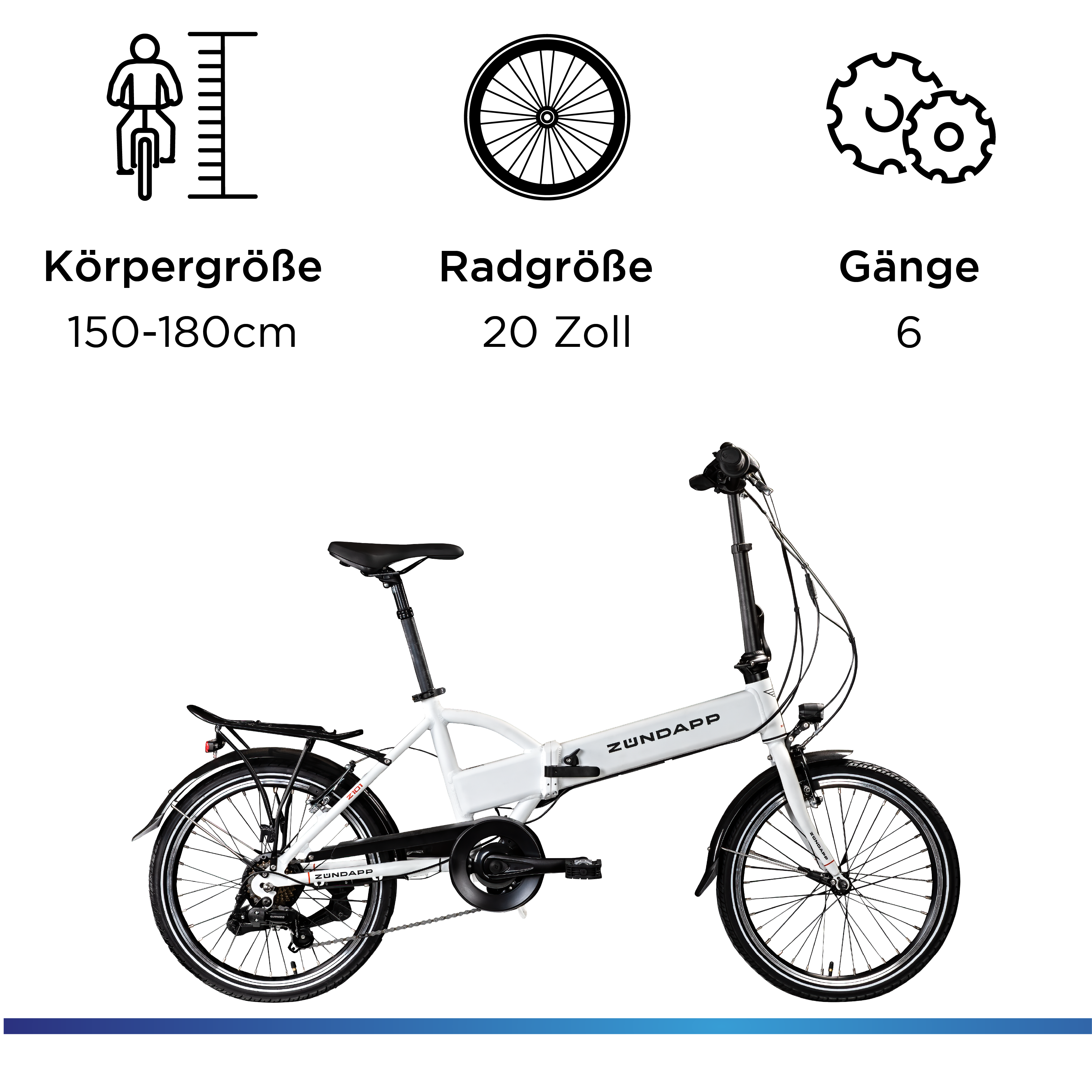 E-Bike ZÜNDAPP "Z101" Gr. 37, weiß, Elektrofahrräder, 37cm, 20 Zoll (50,80cm), E-Bike, Pedelec, Elektrofahrrad für Damen u. Herren