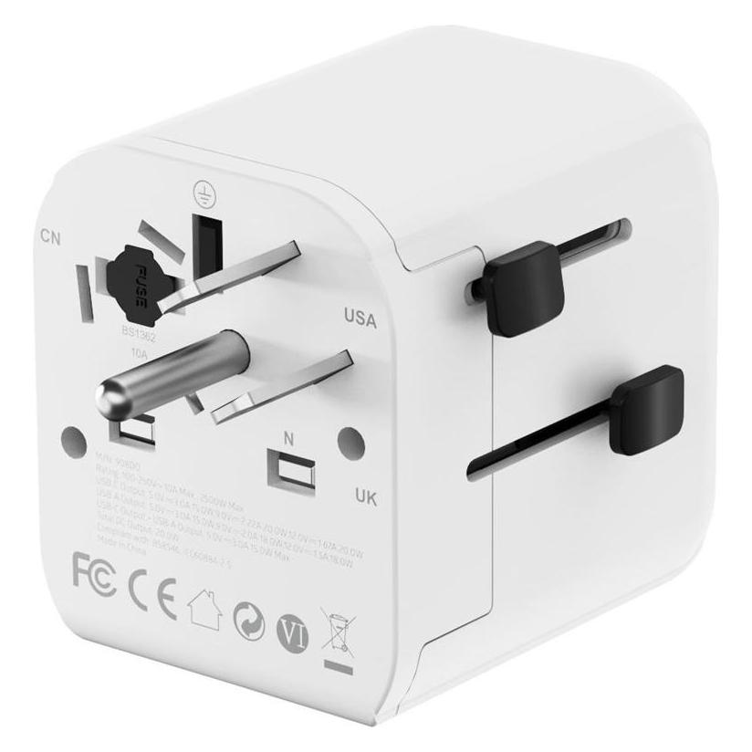 Gembird Universeller Reiseadapter mit Erdung, 20 W (TPA-EU1A1C20-01-W)