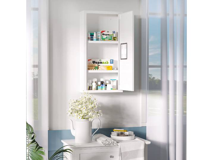kleankin Armoire Murale 2 Étagères Métal Blanc 60cm