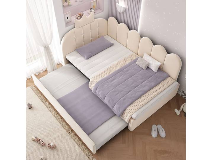 Lit gigogne EVRYAE 90x200 cm velours beige