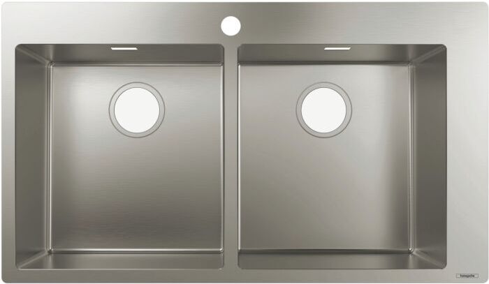 Hansgrohe S711-F765 Einbauspüle 43303800 edelstahl, 37x37cm, 2 Becken, Hahnloch vorgebohrt