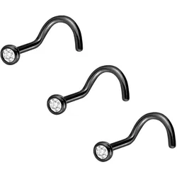 3er Set Titan Nasenstecker Spirale KRISTALL