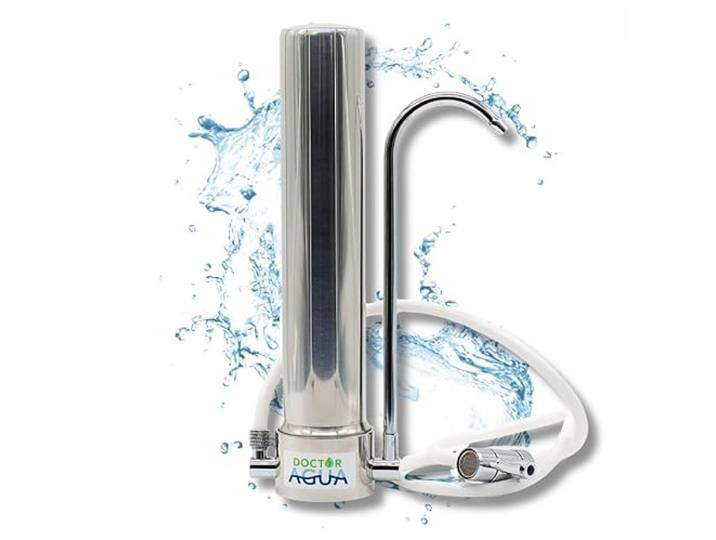 DOCTOR AGUA HCS Ultra Purify Wasserfilter mit Zeolith auf Arbeitsplatte, Edelstahl, Antivirales Bakterizid entfernt 99,99 % der Verunreinigungen, bewahrt Mineralsalze im Wasser