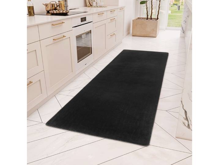 Teppium Tapis Runner Noir 80x250 cm Lavable Antidérapant et Doux tapis uni Salon et Chambre