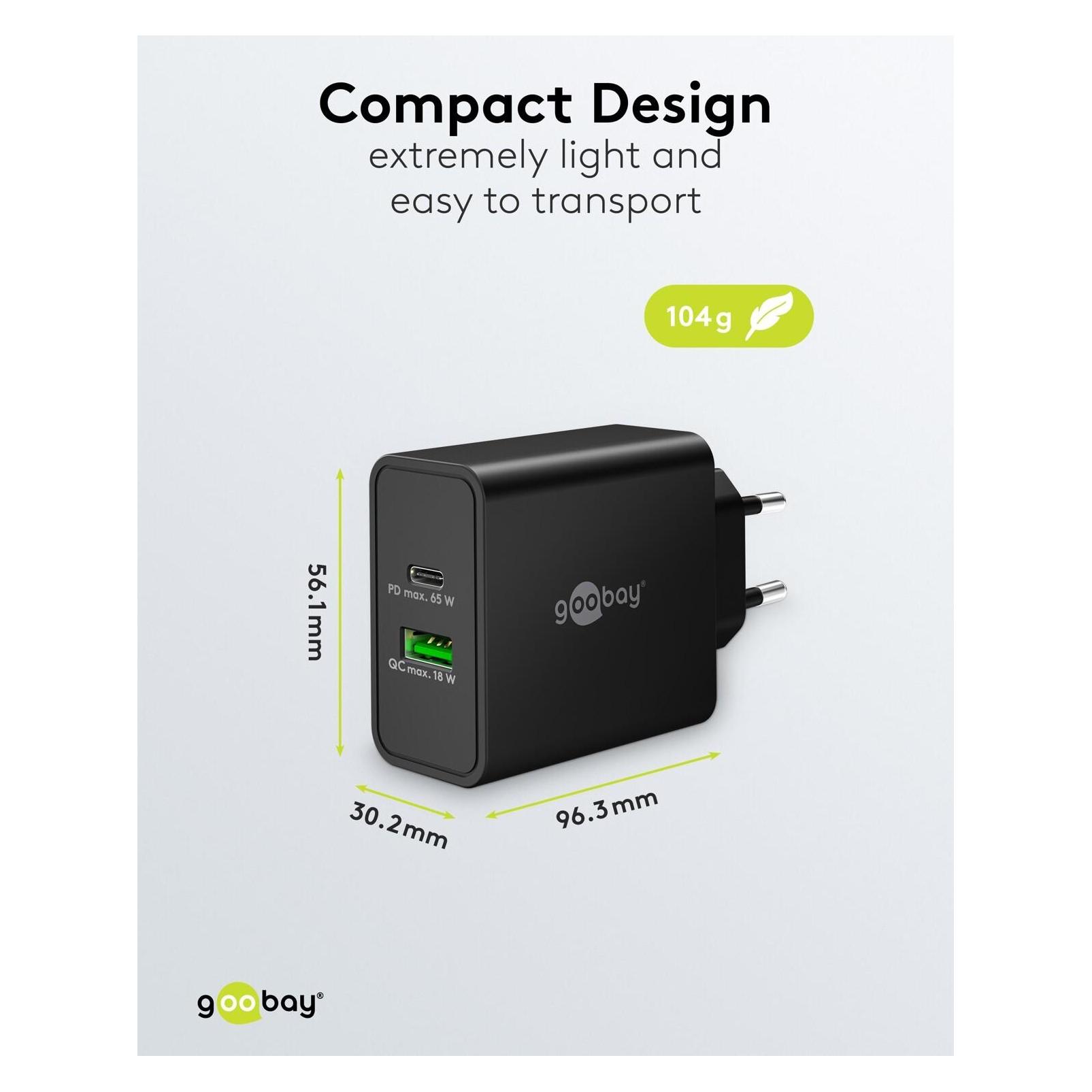 Goobay 65 W USB-C PD GaN Dual-Schnellladegerät schwarz (65 W, 2 Ports) (80552)