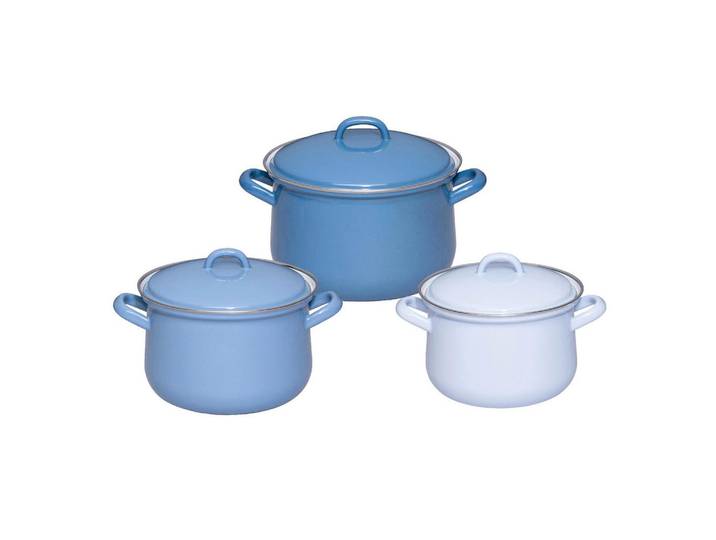 Riess Kochtopfset Nature Blue, Blau, Metall, 3-teilig, 16 cm,18 cm, 1,5 L,2,5 L,3,5 L, rund, backofengeeignet, kratzfest, hitzebeständige Griffe, hitzebeständig, geschmacksneutral,backofengeeignet, Kochen, Töpfe, Topfsets