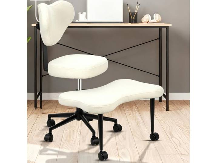 Chaise de bureau ergonomique - Chaise à Genoux dossier réglable en hauteur - avec soutien lombaire - repose-pied pivotant 360° blanc