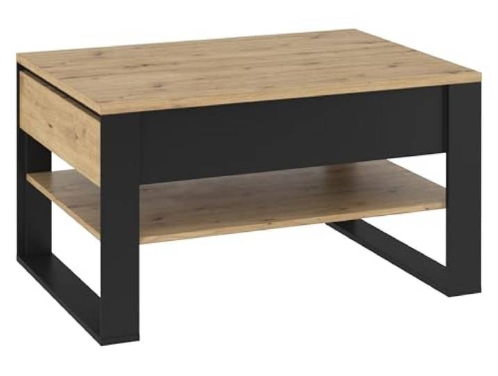Mirjan24 Couchtisch 2S Quant QA-09, Stylischer Kaffeetisch mit 2 Schubladen und Ablagefach, Sofatisch, Wohnzimmertisch, Beistelltisch, Modern Stilvoll (Eiche Artisan/Eiche Artisan + Schwarz)