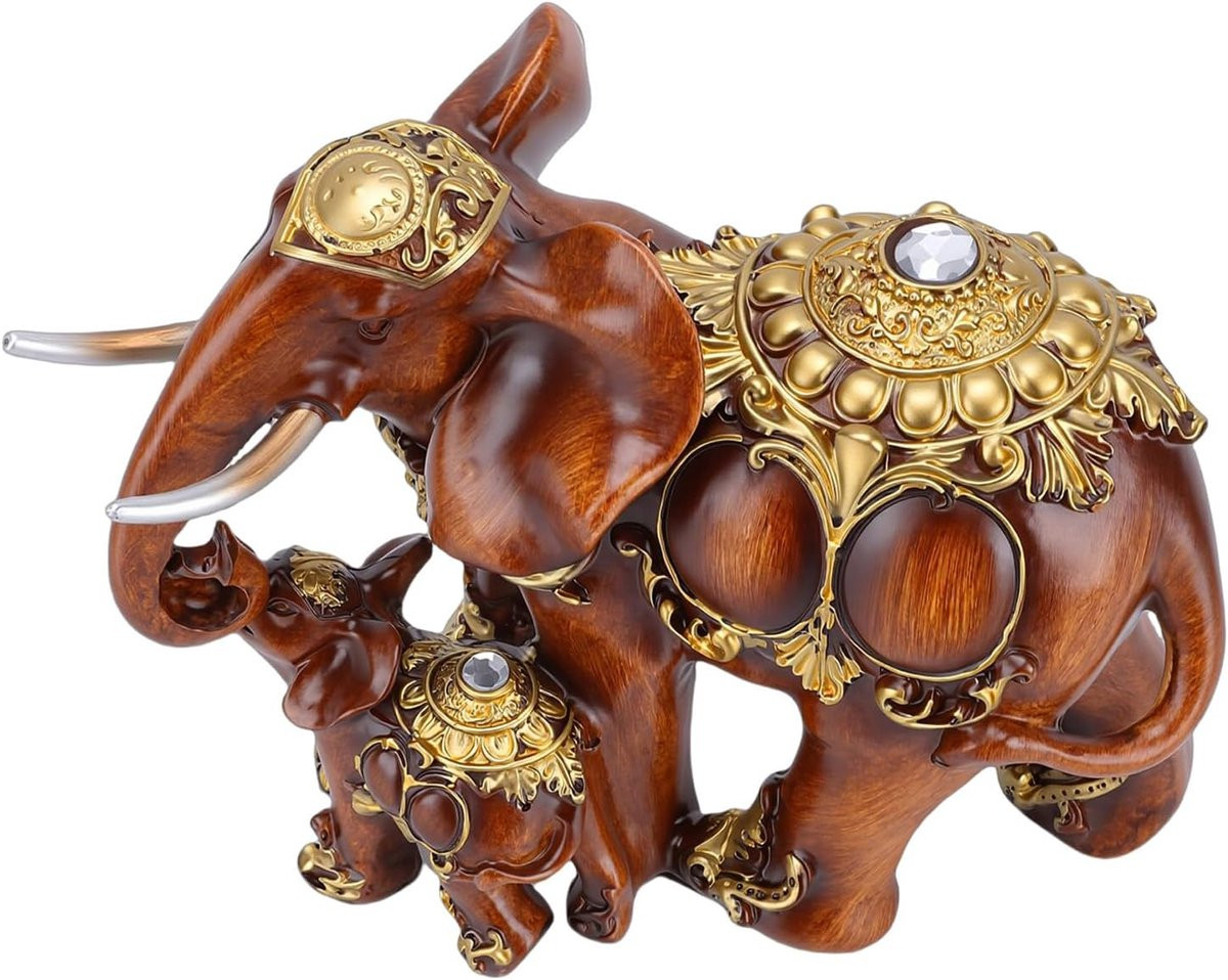 Moeder en Baby Olifant Standbeeld - Decoratief Olifant Sculptuur voor op het Bureau