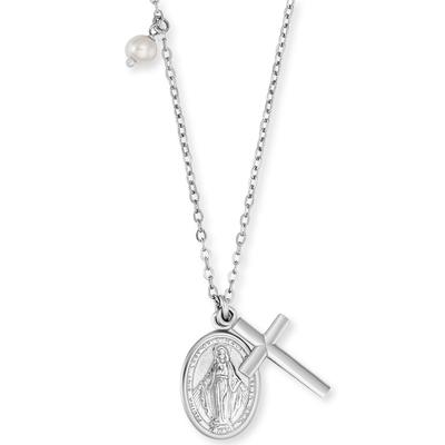 Kette mit Anhänger ENGELSRUFER "MARIA", bunt (silberfarben, weiß), Halsketten, Damen, Perlen Silber 925 (Sterlingsilber), L: 44, Perlen, Silber 925 (Sterlingsilber), mit Muschelkernperle