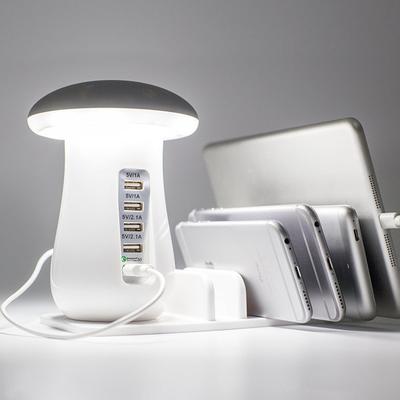 GreatGadgets LLC Portobello Charging Station Lamp, LED Mushroom Shape Desk Lamp With 5 USB Ports white