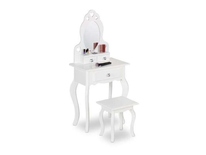 Kinder Schminktisch mit Hocker Weiss-Silber