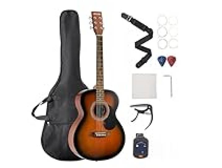VEVOR Guitare Acoustique Dreadnought 6 Cordes, 100 cm, Table Épicéa Massif, Fond Acajou, Touche Palissandre, avec Housse, Accordeur, Sangle, Médiator, Capodastre, pour Adultes, Couleur Rayon de Soleil