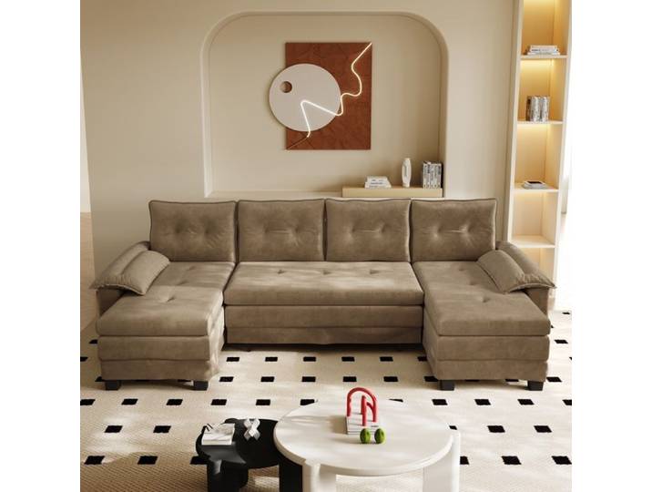 Canapé convertible 4 places - canapé d'angle convertible - canapé Lit - avec USB et 4 coussins - 278x127x87 cm - camel