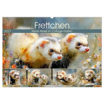 Frettchen. Kleine Wusel im Cottage-Garten (Wandkalender 2027 DIN A2 quer), CALVENDO Monatskalender