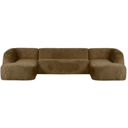 Sofa Sloping U-Form aus Struktursamt, modern, gemütlich für 6–7 Personen, braun brass