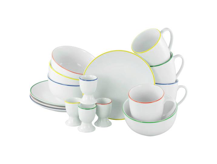 Creatable Frühstücksservice Luna Color Line Color, Mehrfarbig, Weiß Hochglanz, Keramik, 16-teilig, stapelbar, Essen & Trinken, Geschirr, Geschirr-Sets, Kaffeeservice