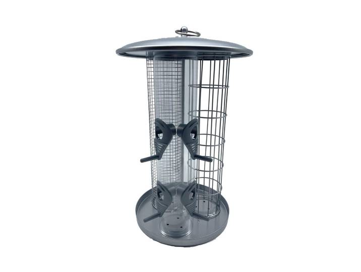 Relaxdays Vogelfutterstation Silber 3-in-1 34,5x21 cm, Silberfarben, Metall, Kunststoff, Textil, 21x34.5x21 cm, Dekoration, Gartendeko