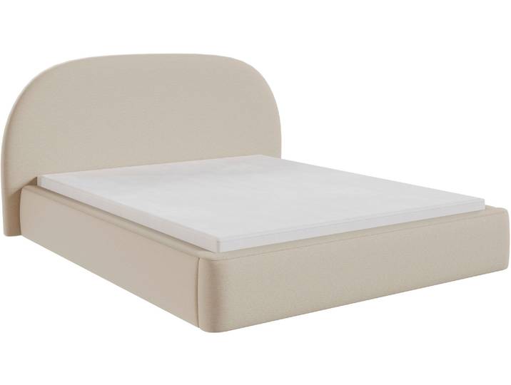 Polsterbett FORTE Aura , beige (beige, beige), B:197cm H:33cm L:219cm, Der Bezugsstoff Vibe ist ein hochwertiger Chenille-Stoff mit matter Oberfläche. Er überzeugt durch hohe Strapazierfähigkeit, REACH- und OEKO-TEX-Zertifizierung und ist antiallergen sowie schwer entflammbar – ideal für den täglichen Gebrauch., Betten, Polsterbett, abgerundetes Kopfteil